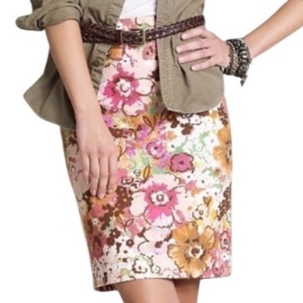 J.Crew Womens Watercolor Floral Pencil Skirt Cotton Sz 6 Preppy Feminine Office